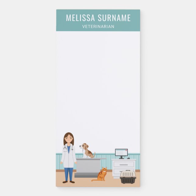 Veterinarian Woman Vet Clinic Pet Animal Doctor Magnetic Notepad (Front)