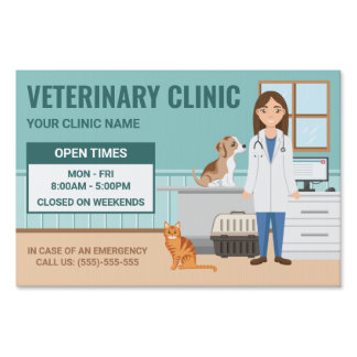 Veterinarian Woman Vet Clinic Services Open Times Sign