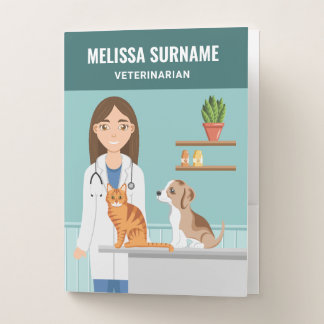 Veterinarian Woman Vet Girl Animal Doctor Blue Pocket Folder
