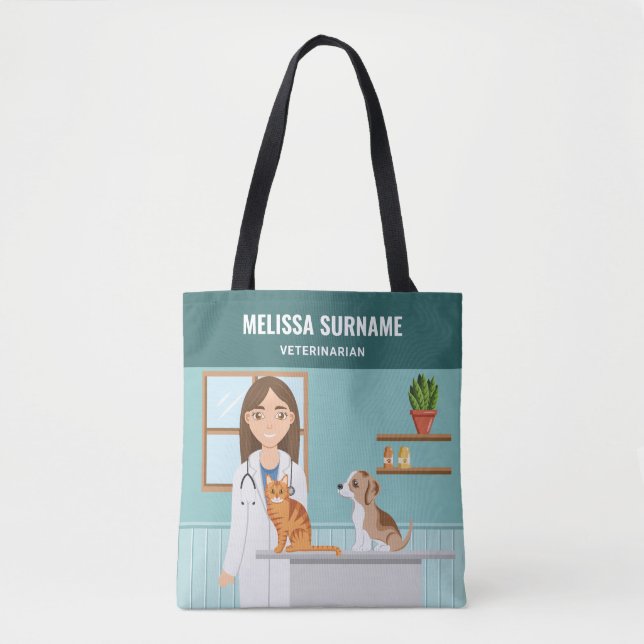 Veterinarian Woman Vet Pet Doctor With Cat And Dog Tote Bag (Front)