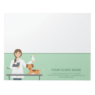 Veterinarian Woman With Animals & Business Info Notepad