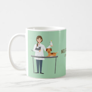 Veterinarian Woman With Animals &amp; Custom Text Coffee Mug