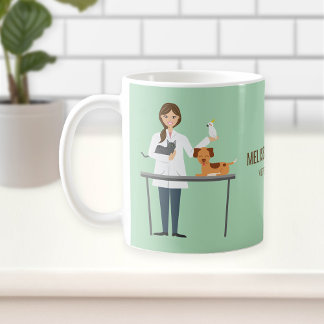 Veterinarian Woman With Animals & Custom Text Coffee Mug