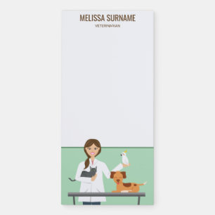 Veterinarian Woman With Animals & Custom Text Magnetic Notepad