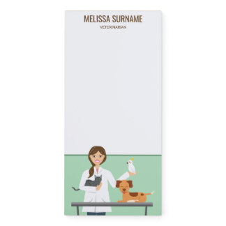 Veterinarian Woman With Animals & Custom Text Magnetic Notepad