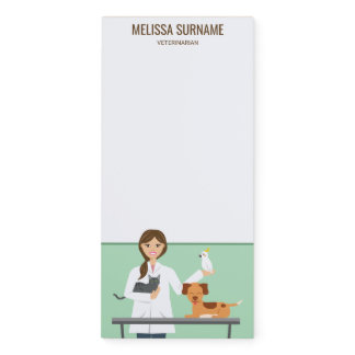 Veterinarian Woman With Animals &amp; Custom Text Magnetic Notepad