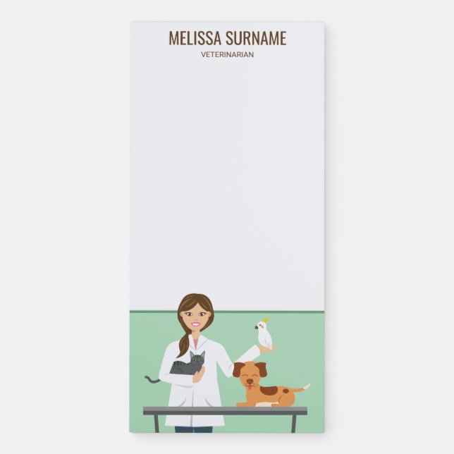 Veterinarian Woman With Animals & Custom Text Magnetic Notepad (Front)