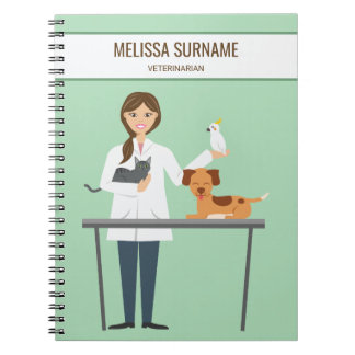 Veterinarian Woman With Animals &amp; Custom Text Notebook