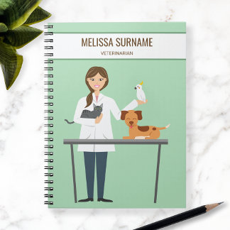 Veterinarian Woman With Animals & Custom Text Notebook