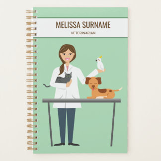 Veterinarian Woman With Animals &amp; Custom Text Planner