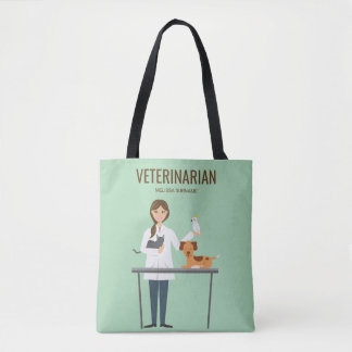Veterinarian Woman With Animals &amp; Custom Text Tote Bag