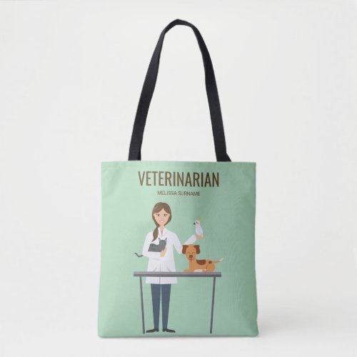 Veterinarian Woman With Animals  Custom Text Tote Bag