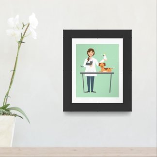 Veterinarian Woman With Animals Illustration Framed Art