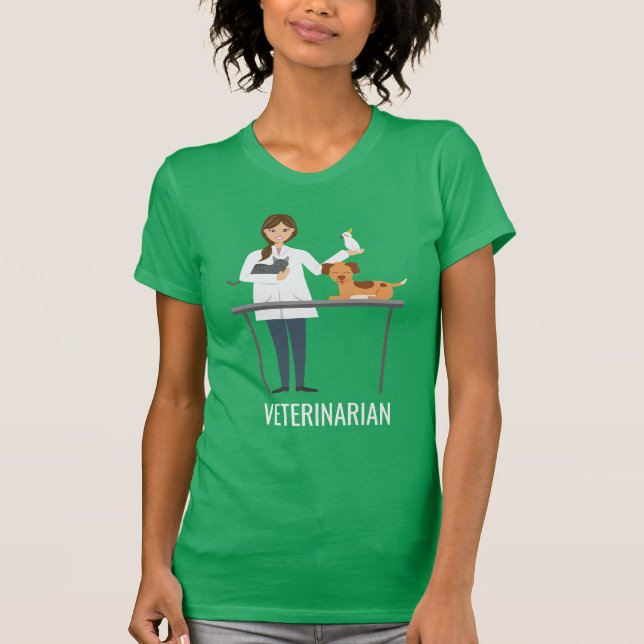 Veterinarian Woman With Animals & Text T-Shirt (Front)