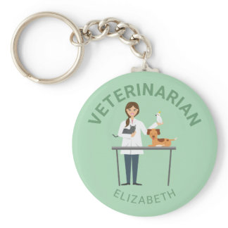 Veterinarian Woman With Animals &amp; Your Own Name Keychain