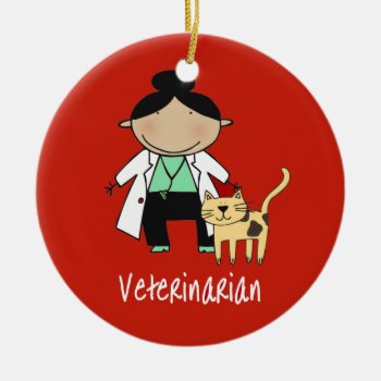 Veterinarian Woman With Cat Personalized Ceramic Ornament by ornamentcentral at Zazzle