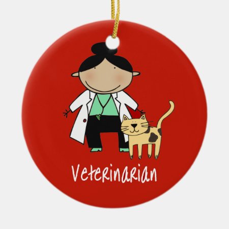 Veterinarian Woman With Cat Personalized Ceramic Ornament