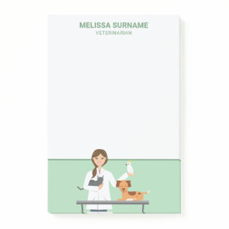Veterinarian Woman With Cute Animals & Your Text Post-it Notes