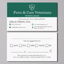 Veterinary Animal Doctor Appointment Reminder Card