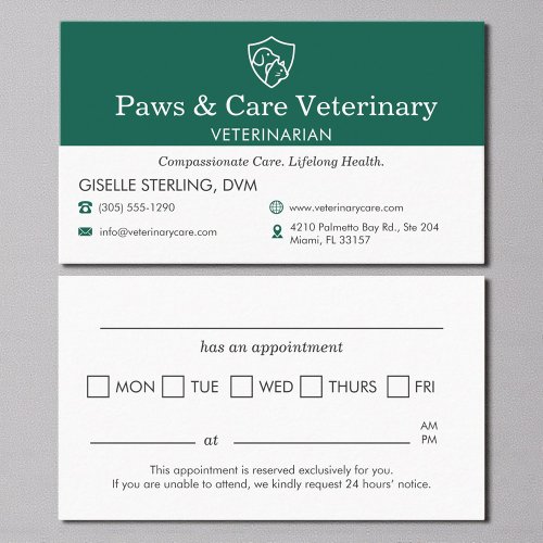 Veterinary Animal Doctor Appointment Reminder Card
