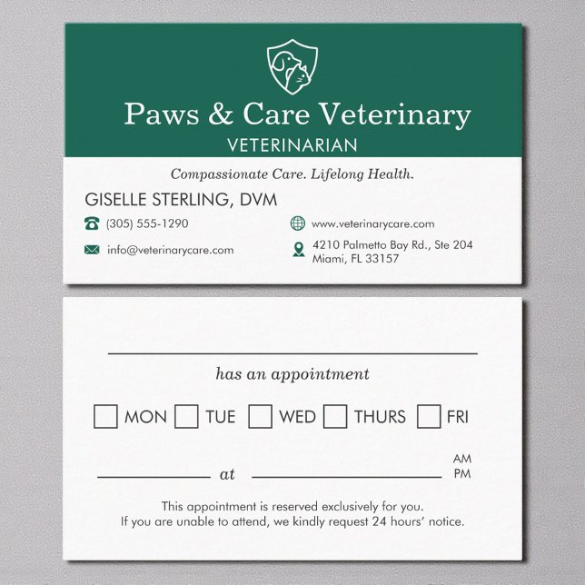 Veterinary Animal Doctor Appointment Reminder Card (Creator Uploaded)