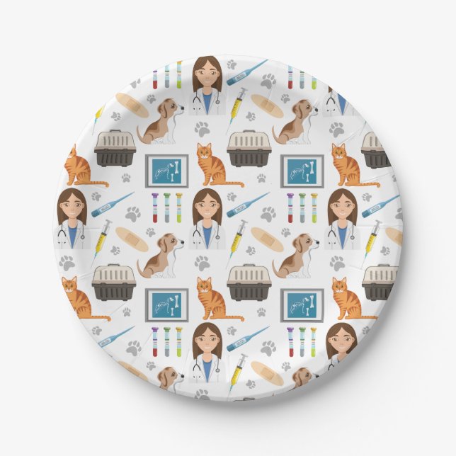 Veterinary Animal Doctor Medical Vet DVM Pattern Paper Plates (Front)