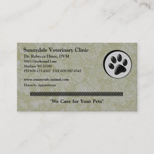 Veterinary Animal Logo with Black and White Paw Business Cards