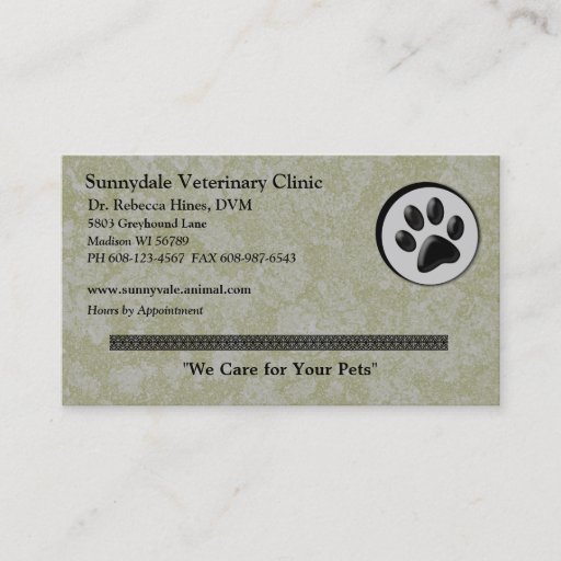 Customizable Veterinary Animal Logo with Black and White Paw Business Cards