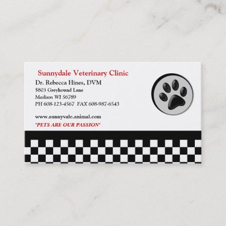 Veterinary Animal Paw Logo Checkerboard Business Card