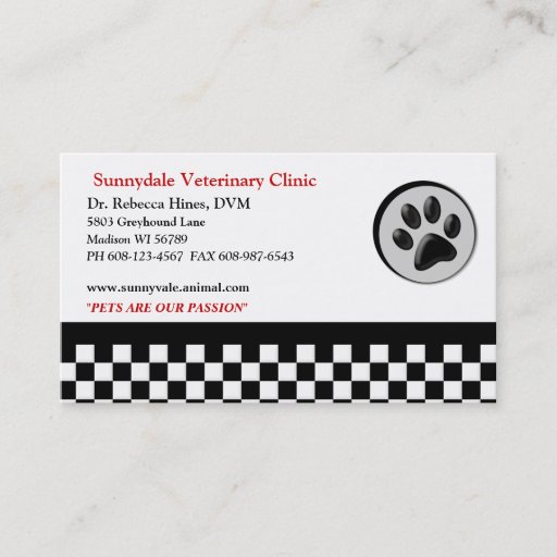 Customizable Veterinary Animal Paw Logo Checkerboard Business Cards