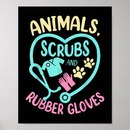Veterinary Animals Scrubs Rubber Gloves Vet Tech L Poster