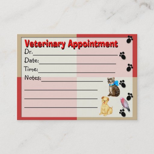 Customizable Veterinary Appointment reminder Card Business Card Template