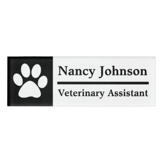 Veterinary Assistant Name Tag Black Pawprint