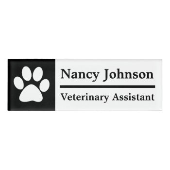 Veterinary Assistant Name Tag Black  Pawprint by Everything_Grandma at Zazzle