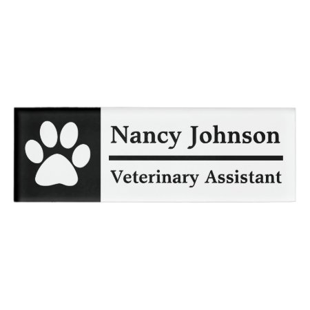 Veterinary Assistant Name Tag Black  Pawprint