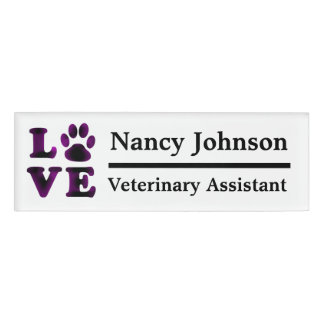 Veterinary Assistant Name Tag Purple Pawprints