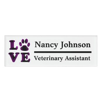 Veterinary Assistant Name Tag Purple Pawprints by Everything_Grandma at Zazzle