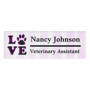 Veterinary Assistant Name Tag Purple Pawprints