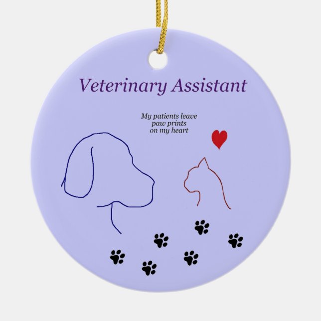 Veterinary Assistant-Paw Prints on My Heart Ceramic Ornament (Front)