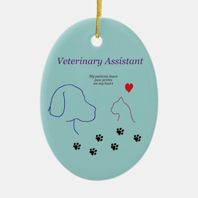 Veterinary Assistant-Paw Prints on My Heart Ceramic Ornament (Front)