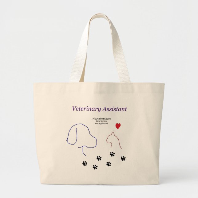 Veterinary Assistant-Paw Prints on My Heart Large Tote Bag (Front)