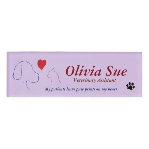 Veterinary Assistant Paw Prints On My Heart Name Tag
