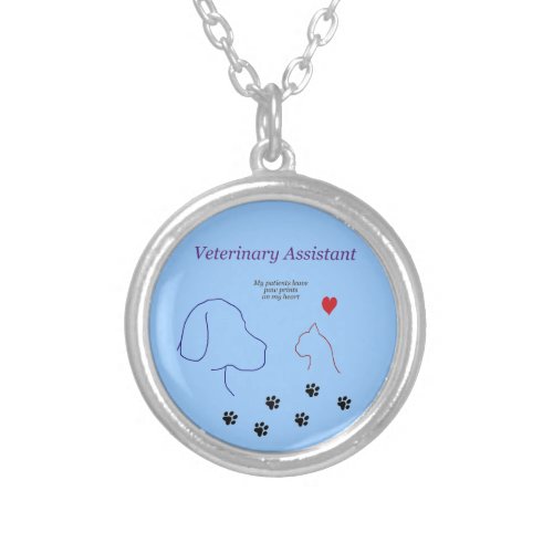 Veterinary Assistant_Paw Prints on My Heart Silver Plated Necklace