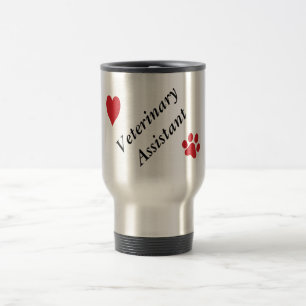 Veterinary Assistant-Red Paw Print and Heart Travel Mug