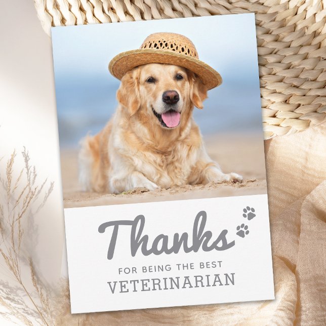 Veterinary Best Veterinarian Paw Prints Pet Photo Thank You Card (Creator Uploaded)