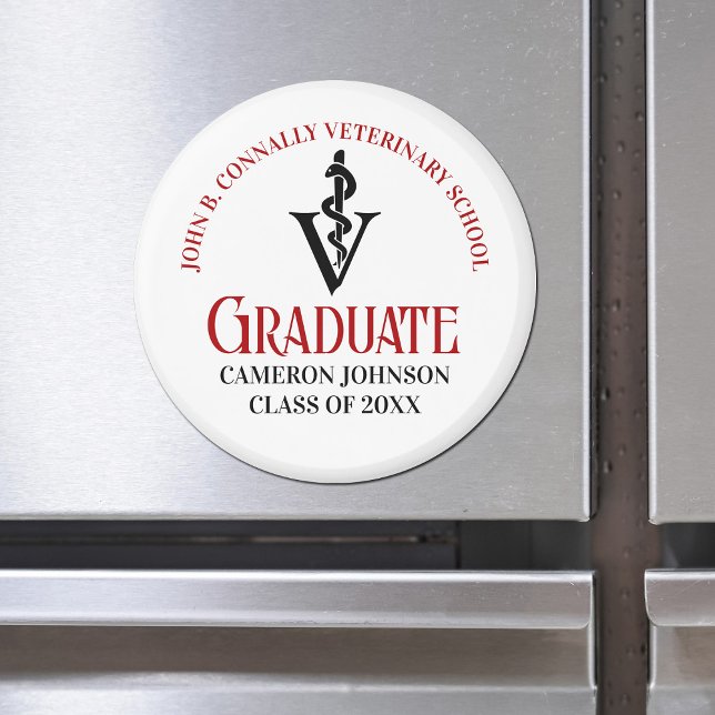 Veterinary Caduceus Custom Red Black Graduation Magnet (Creator Uploaded)