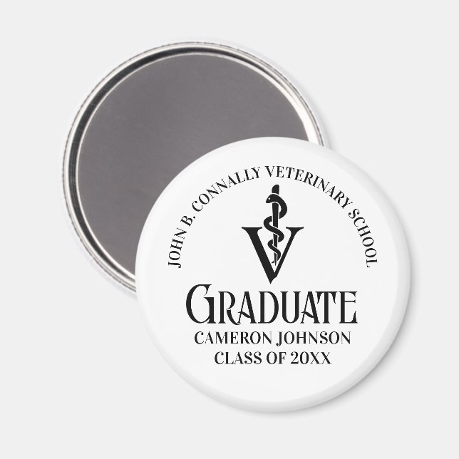Veterinary Caduceus Customized Black Graduation Magnet (Front/Back)