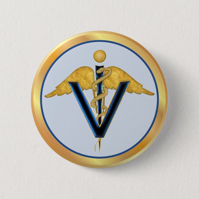 Veterinary Caduceus Pinback Button (Front)