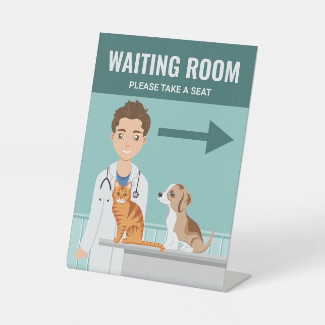 Veterinary Clinic Animal Hospital Waiting Lobby Pedestal Sign (Front)