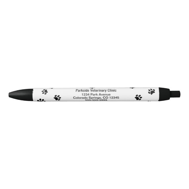 Veterinary Clinic Black Animal Paw Prints Pen (Front)